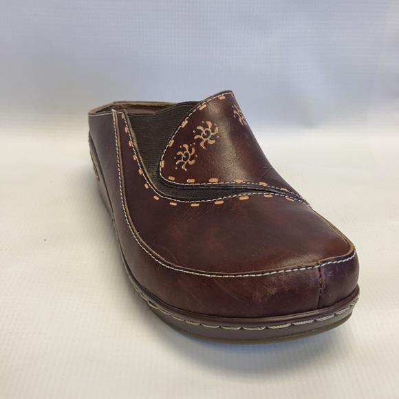 Spring Step L’Artiste brown hand painted clog Chino Clog mule open back comfort - Picture 10 of 16